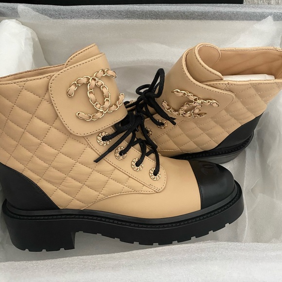 Chanel 20A Beige Short Combat Boots - Picture 5 of 14